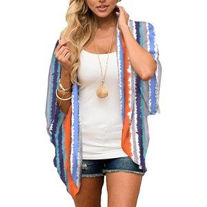 Women's Striped Chiffon Kimono Cardigan